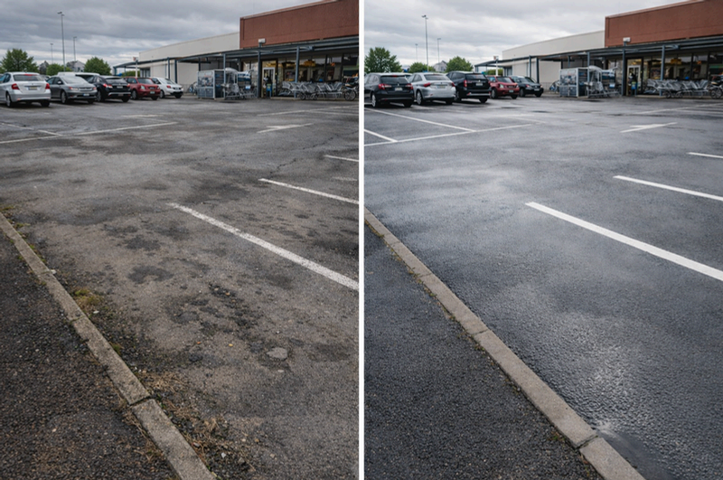 Avant apres nettoyage parking commercial