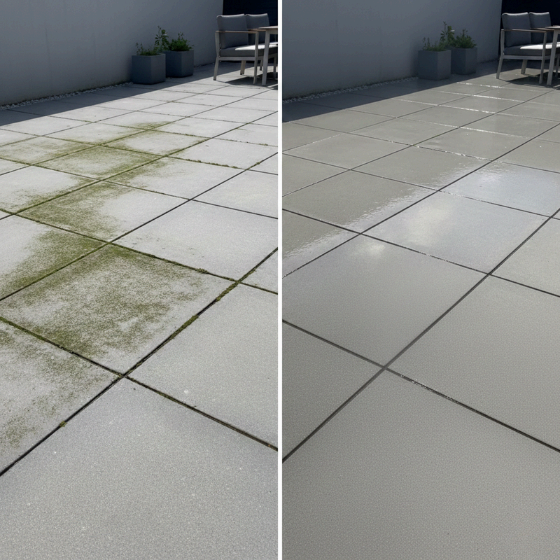 Avant apres nettoyage sol exterieur