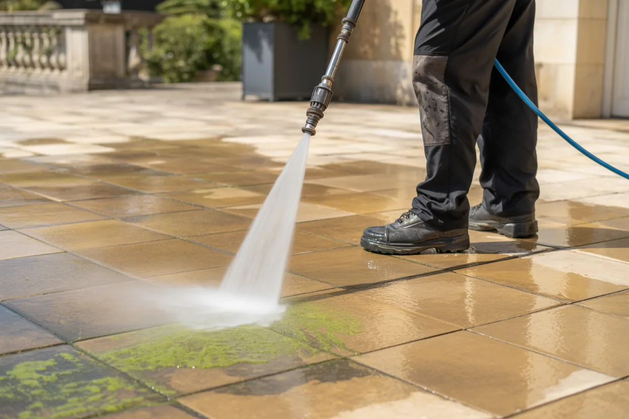 Nettoyage haute pression d&rsquo;une terrasse par l&rsquo;&eacute;quipe Simplest Services