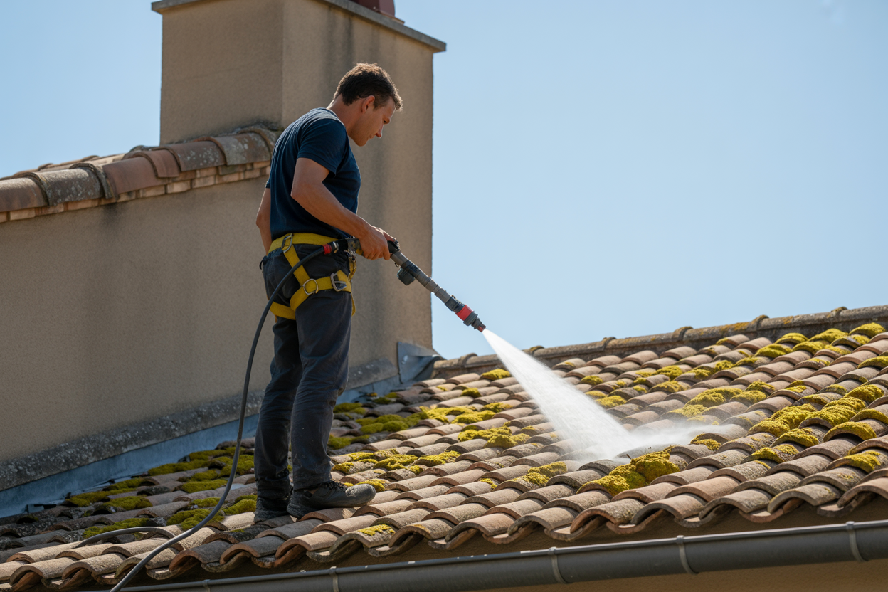 Démoussage basse pression de toiture