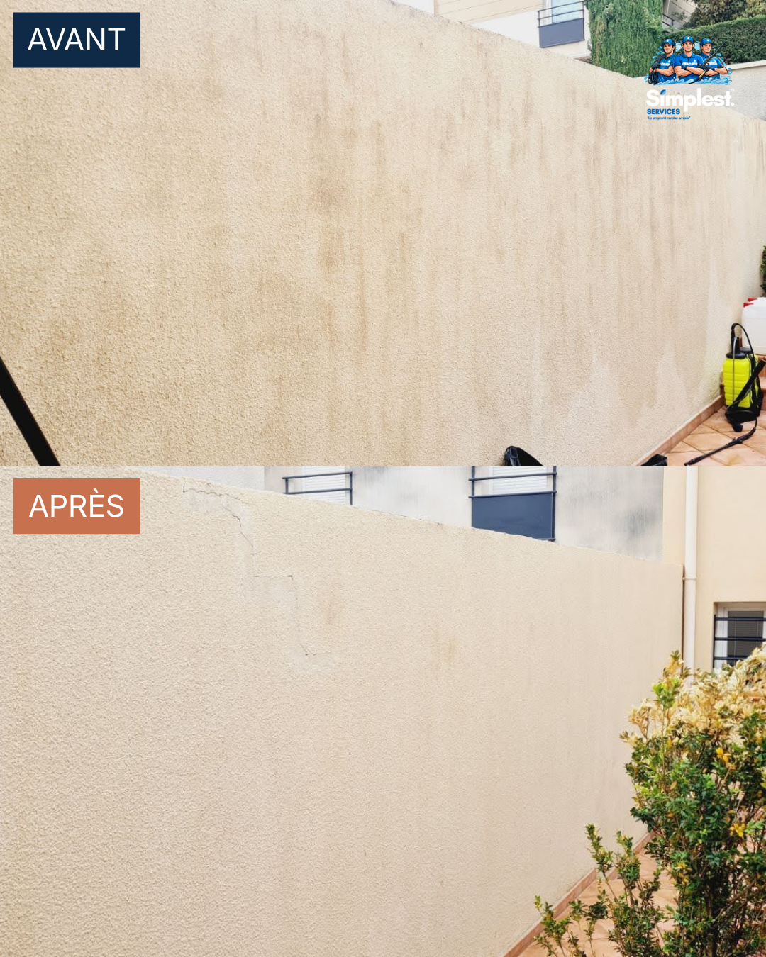 Traitement hydrofuge de façade, avant après