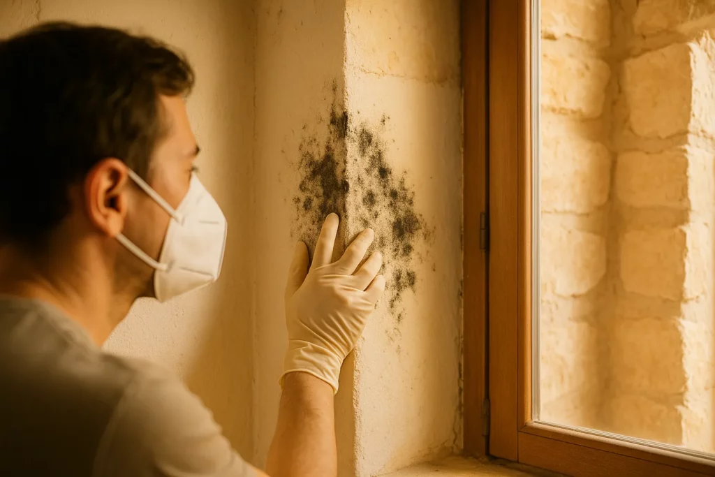 Inspection moisissure noire sur mur intérieur