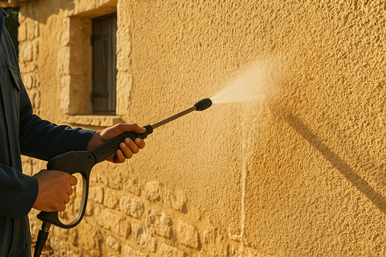 Nettoyage professionnel d'une façade en crépi dans les Bouches-du-Rhône