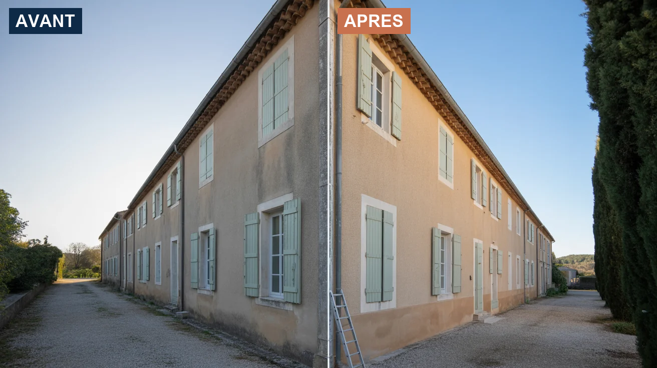 Nettoyage de facade d'une bastide provencale en Vaucluse