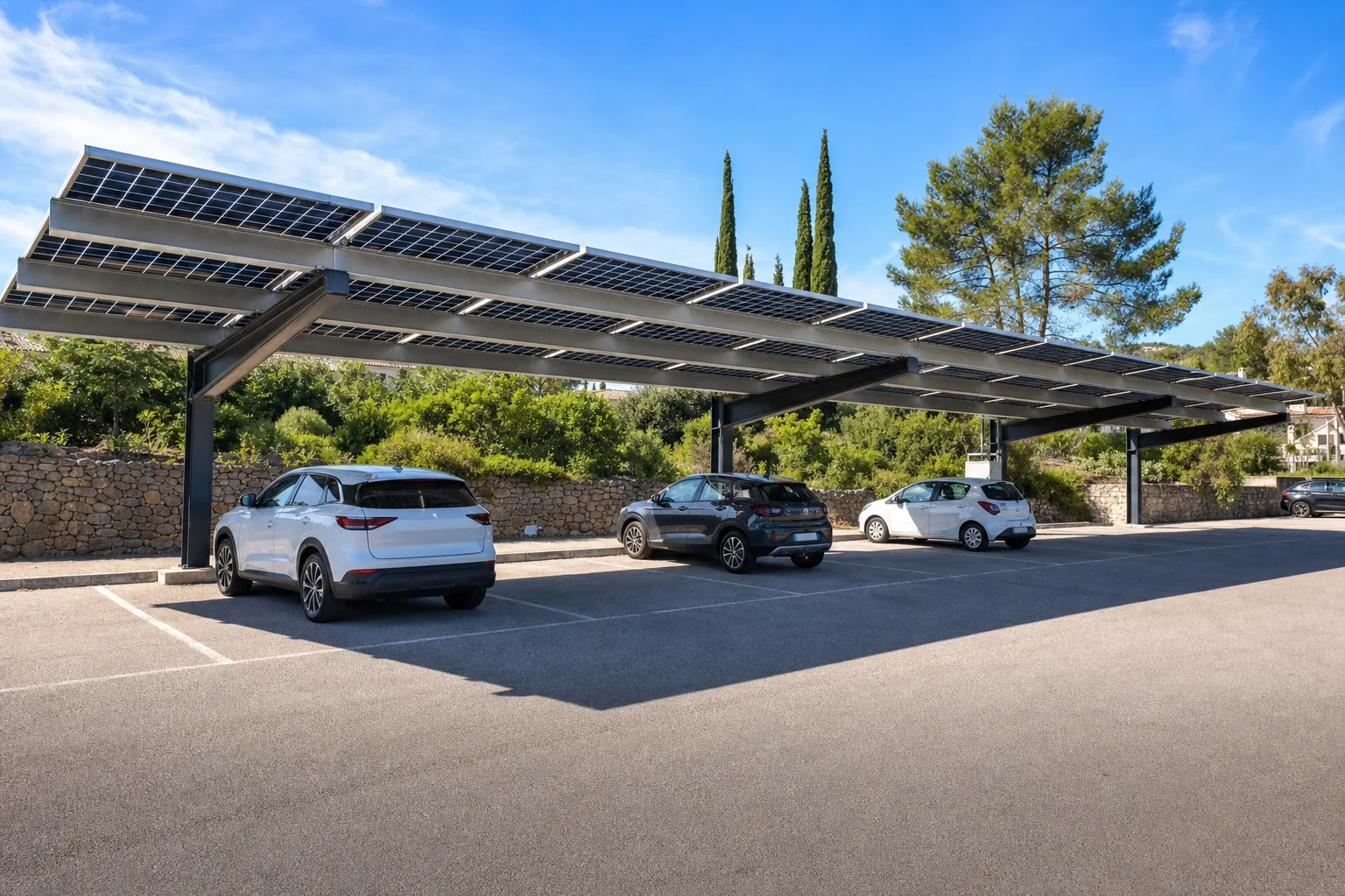 Nettoyage de panneaux solaires sur ombriere de parking