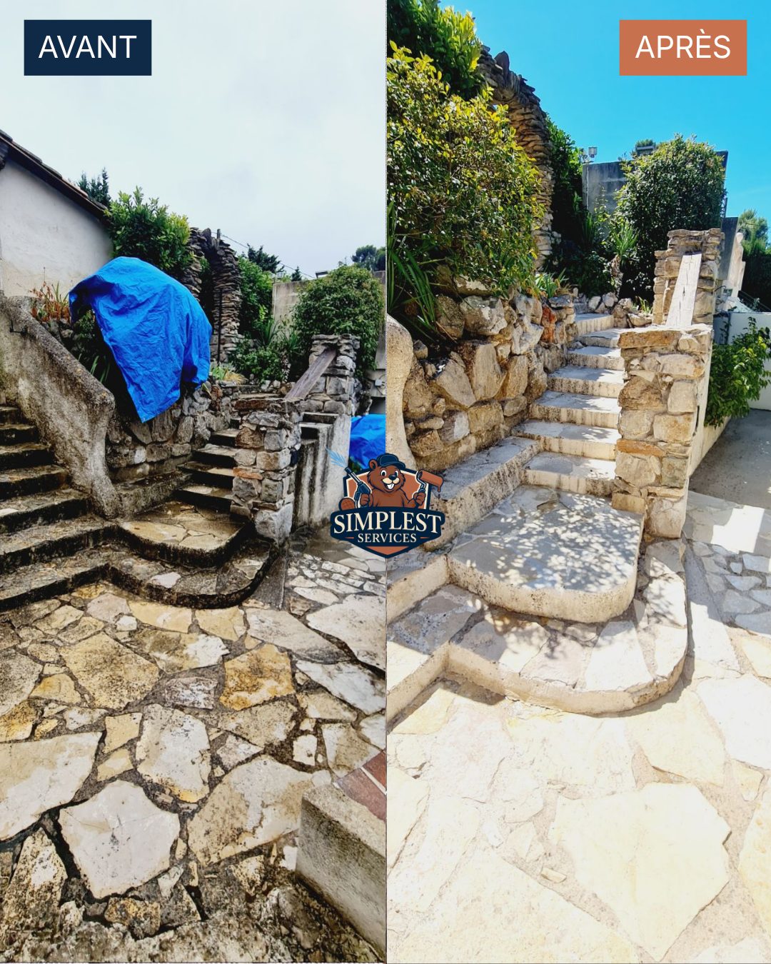 Nettoyage de terrasse et escalier en pierre à Marseille